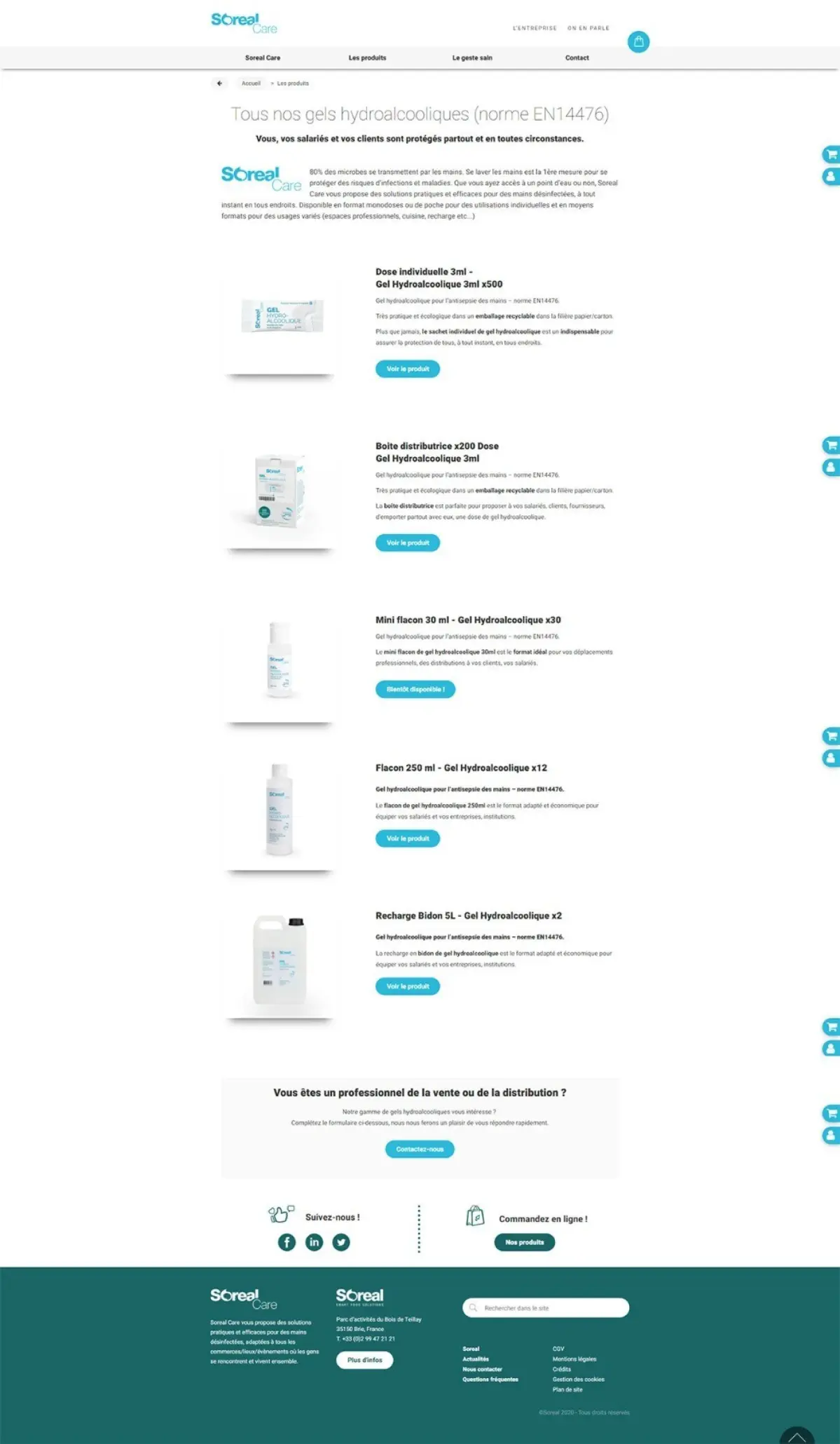 Site internet de Soreal-Care, basée à Janzé en Bretagne