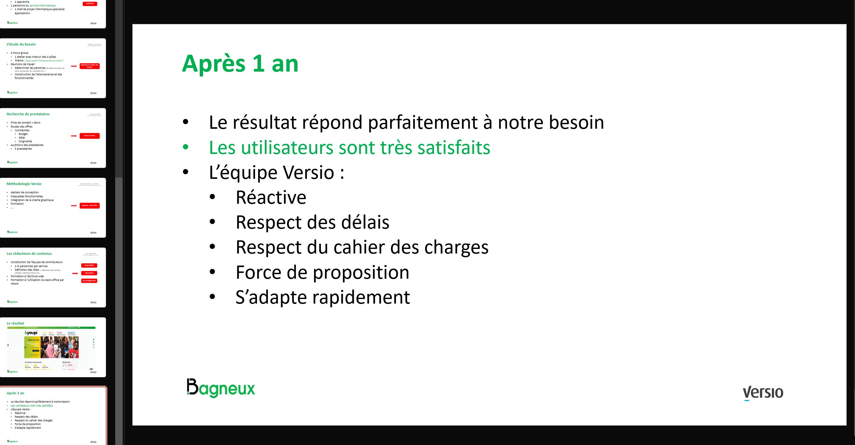 Intranet Ville de Bagneux - Slide Bilan de l'usage après 1 an