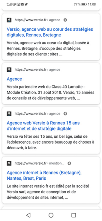 Pages AMP dans les résultats de recherche